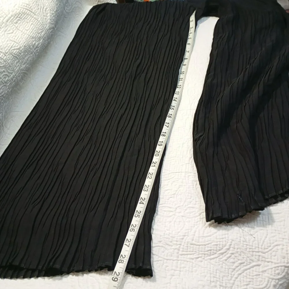 C'est Duo By Casablanca Black Crinkle Wide-Leg Pants With Drawstring Waist Sz S - Picture 12 of 13